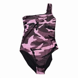 Balenciaga Black/pink one shoulder jersey camo New boutique swimsuit 🩱